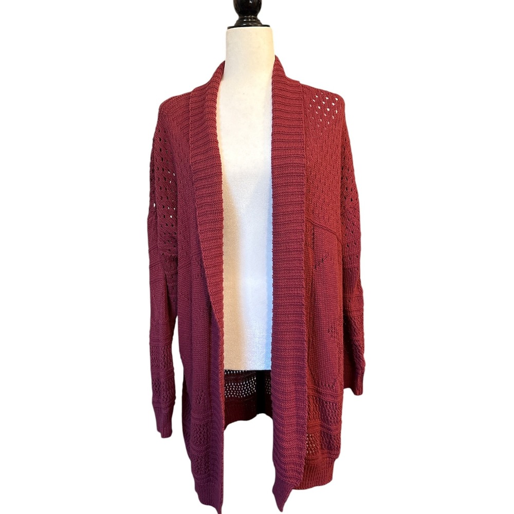 Luisa‎ Ricci Made in Italy Open Knit Cardigan Sweater Burgundy Red Women's Large